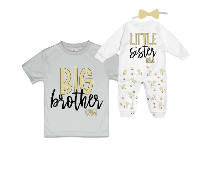 Big Brother/Little Sister Matching Sibling Set. Baby Shower Gift. Take Home Outfit. Matching Sibling Set
