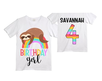 Personalized Sloth Four Birthday Girl Shirt. Cake Smash Birthday Shirt. 4th . Birthday Shirt