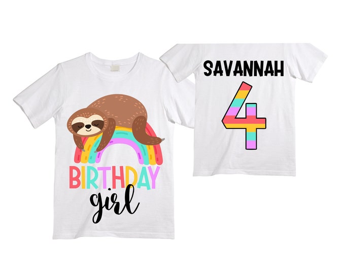 Personalized Sloth Four Birthday Girl Shirt. Cake Smash Birthday Shirt. 4th . Birthday Shirt