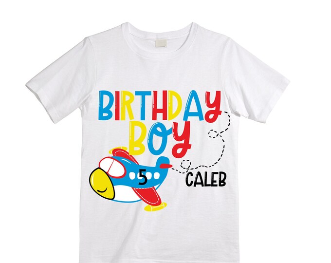 Personalized Airplane theme Birthday Shirt. FIVE Birthday. Boy's Racing Birthday Airplane Themed Birthday Shirt