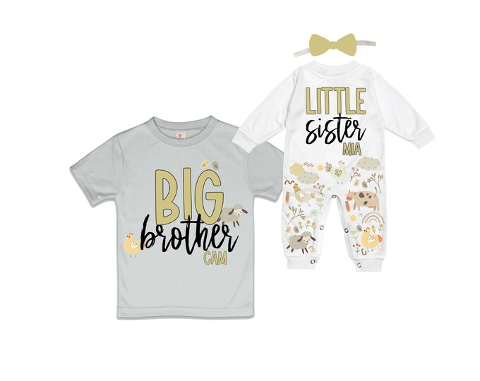 Big Brother/Little Sister Matching Sibling Set. Baby Shower Gift. Take Home Outfit. Matching Sibling Set