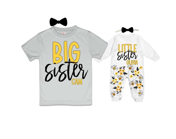 SET Big Sister/Little Sister Matching Sister Set. Pregnancy Annoucement. Baby Shower Gift.