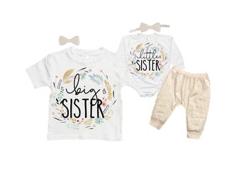 SET Big Sister/Little Sister Matching Sister Set. Pregnancy Annoucement. Baby Shower Gift.