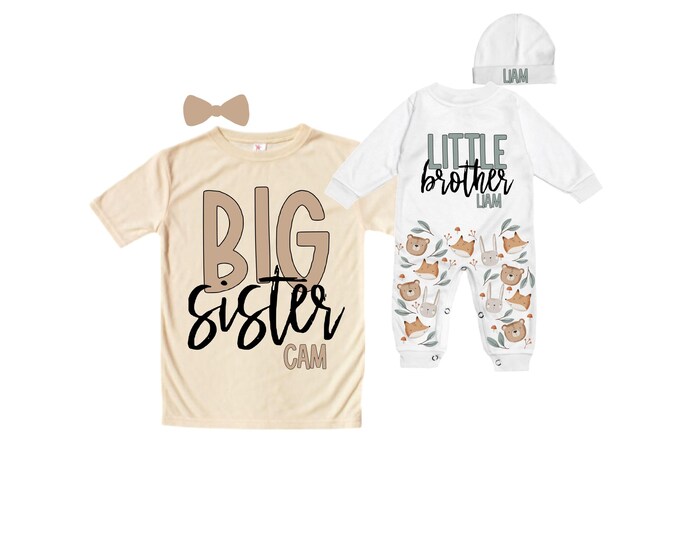 Big Sister/Little Brother Matching Sibling Set. Baby Shower Gift. Take Home Outfit. Matching Sibling Set