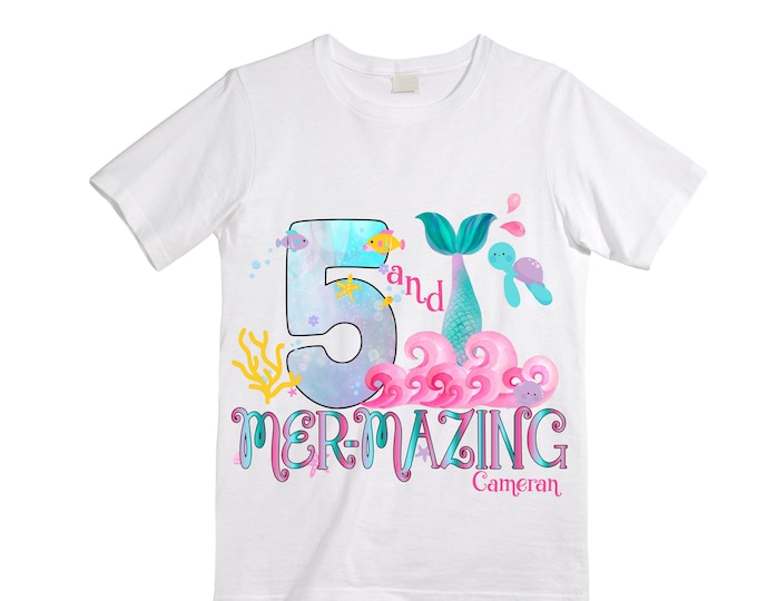 Personalized Mermaid Under the Sea Mermazing Shirt FIVE Birthday Girl Shirt. Cake Smash Birthday Shirt. 5th . Birthday Shirt