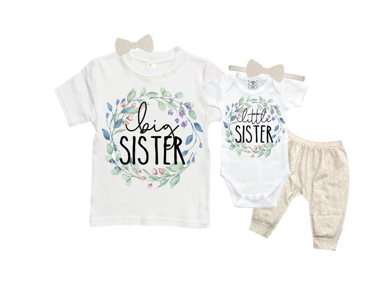 SET Big Sister/Little Sister Matching Sister Set. Pregnancy Annoucement. Baby Shower Gift. image 1