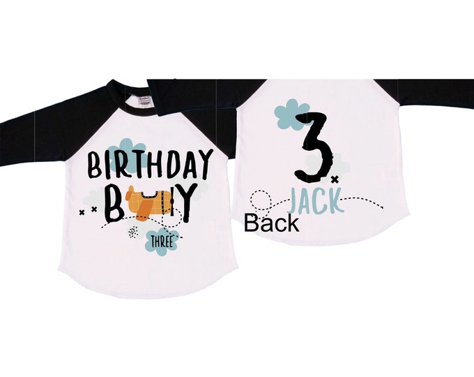 Personalized Airplane theme Birthday Shirt. THREE Birthday. Boy's Airplane Birthday Shirt. Airplane Racing Birthday Shirt.