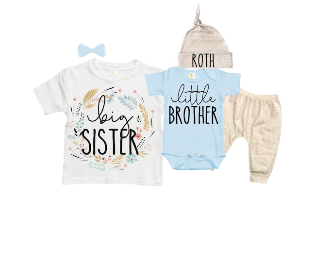 Big Sister /Little Brother Matching Sibling Set. Baby Shower Gift. Take Home Outfit. Matching Sibling Set