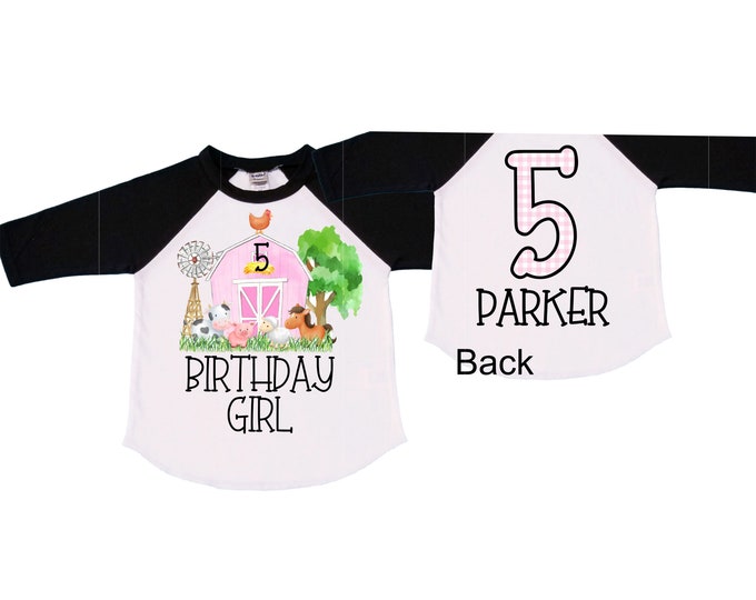 Personalized Farm Barn Farm Animal Tractor theme Birthday Shirt. FIVE Birthday. Girls Farm Birthday Shirt. Tractor Birthday Shirt. 5th