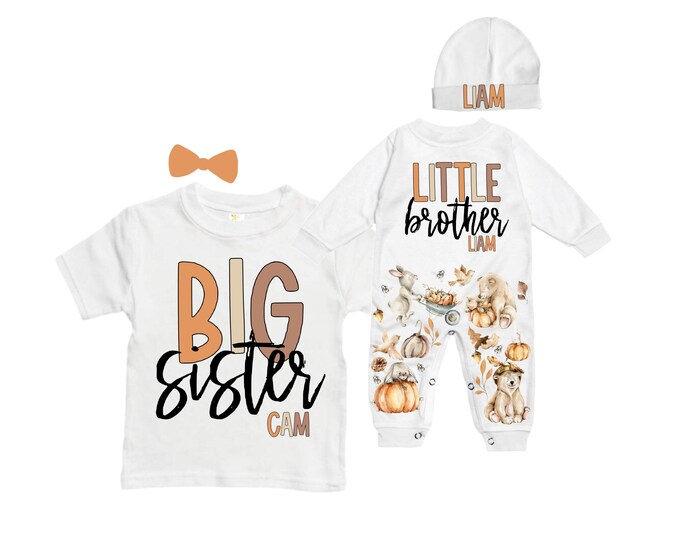 Big Sister/Little Brother Matching Sibling Set. Baby Shower Gift. Take Home Outfit. Matching Sibling Set