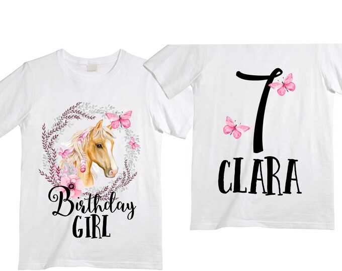 Personalized Horse Unicorn theme Birthday Shirt. Seven Birthday. Girl's Floral Dino Birthday Shirt. Dinosaur Birthday Shirt.  7th Birthday