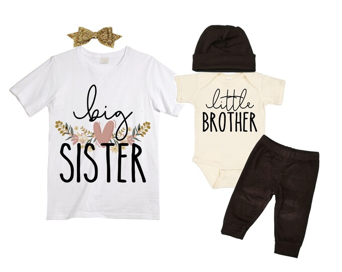 Big Sister/Little Brother Matching Sibling Set. Baby Shower Gift. Take Home Outfit. Matching Sibling Set