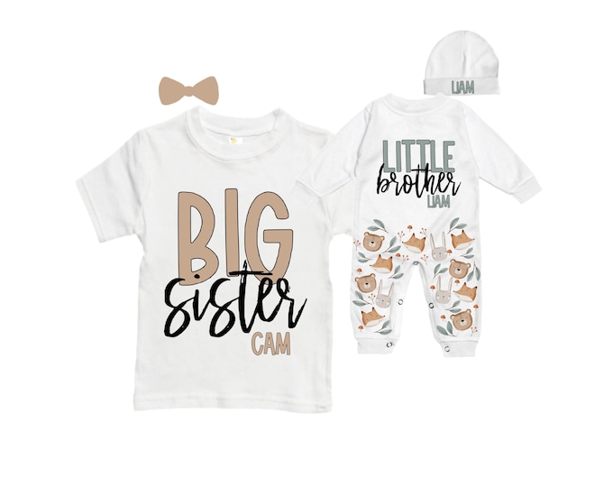 Big Sister/Little Brother Matching Sibling Set. Baby Shower Gift. Take Home Outfit. Matching Sibling Set
