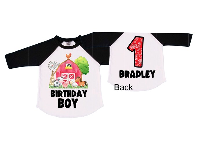 Farm Barn Tractor Farm Animal theme Birthday Shirt. ONE Birthday. Boy's Tractor Birthday. Farm Birthday Shirt. First Birthday Cake Smash