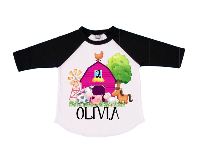 Personalized Barn Farm Animal theme Birthday Shirt. Two Birthday. Girls farm  Birthday Shirt.  Farm Birthday Shirt. 2nd Birthday. TWO Second