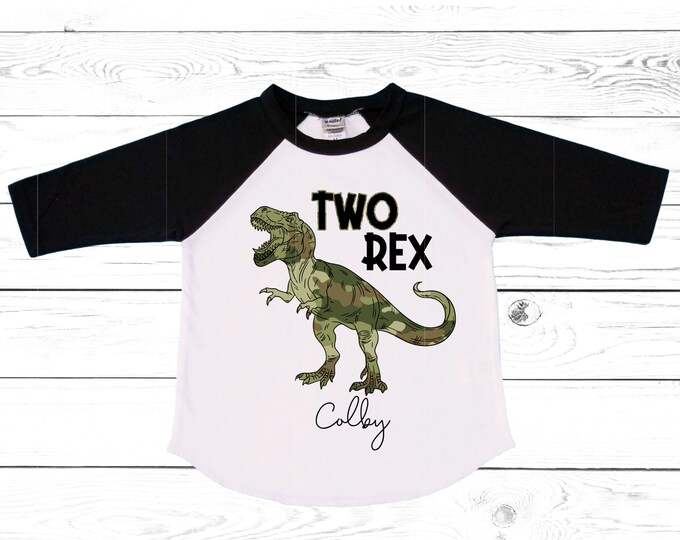 Personalized Two Rex Dinosaur theme Birthday Shirt. Two Birthday. Boy's Dino Birthday Shirt. Dinosaur Birthday Shirt.