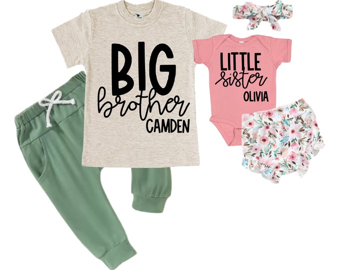 Big Brother/Little Sister Matching Sibling Set. Baby Shower Gift. Take Home Outfit. Matching Sibling Set