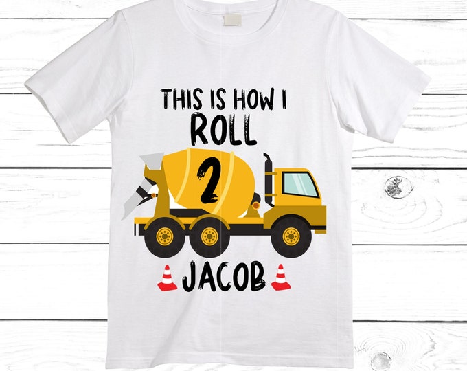 Personalized Construction Themed Cement Truck Construction theme Birthday Shirt. Two Birthday. Boy's Truck Birthday Shirt. Trash Shirt.