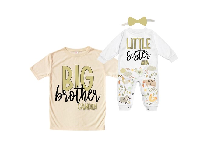 Big Brother/Little Sister Matching Sibling Set. Baby Shower Gift. Take Home Outfit. Matching Sibling Set