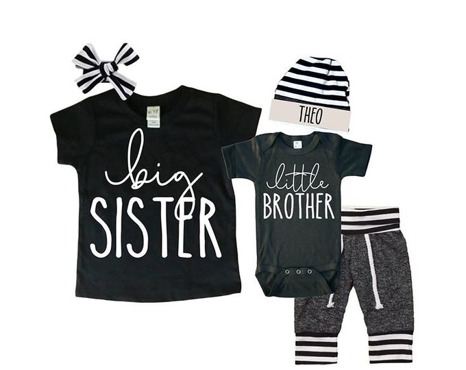 Big Sister/Little Brother Matching Sibling Set. Baby Shower Gift. Take Home Outfit. Matching Sibling Set