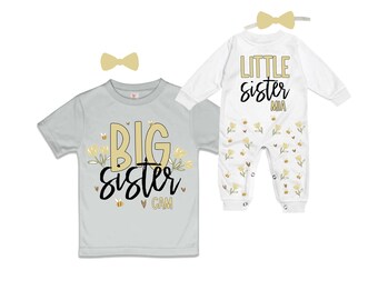 SET Big Sister/Little Sister Matching Sister Set. Pregnancy Annoucement. Baby Shower Gift.
