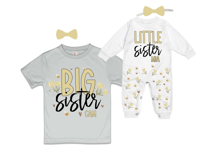 SET Big Sister/Little Sister Matching Sister Set. Pregnancy Annoucement. Baby Shower Gift.