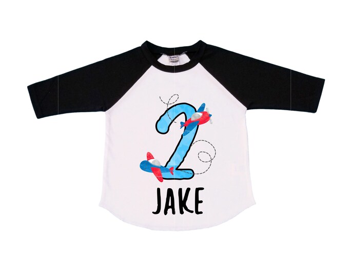 Personalized Airplane theme Birthday Shirt. Two Birthday. Boy's Car Birthday Shirt. Airplane Racing Birthday Shirt.