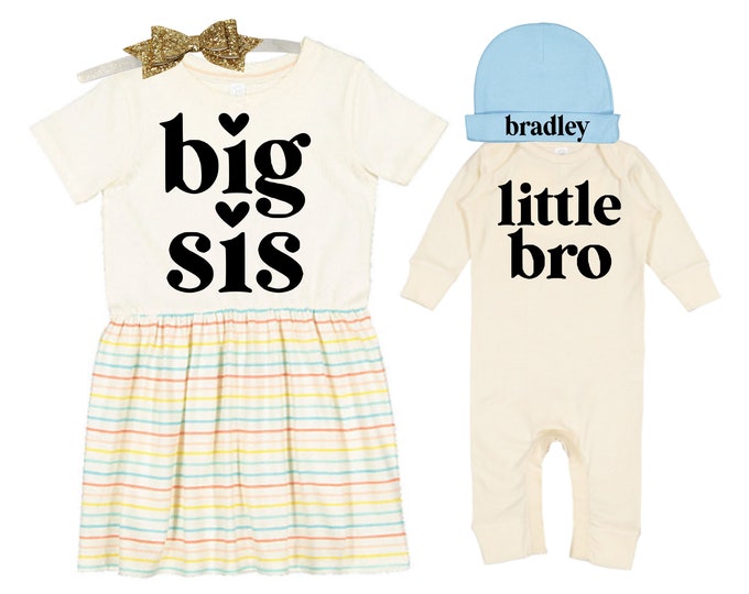 Big Sister/Little Brother Matching Sibling Set. Baby Shower Gift. Take Home Outfit. Matching Sibling Set