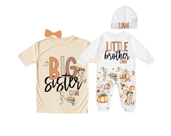 Big Sister/Little Brother Matching Sibling Set. Baby Shower Gift. Take Home Outfit. Matching Sibling Set