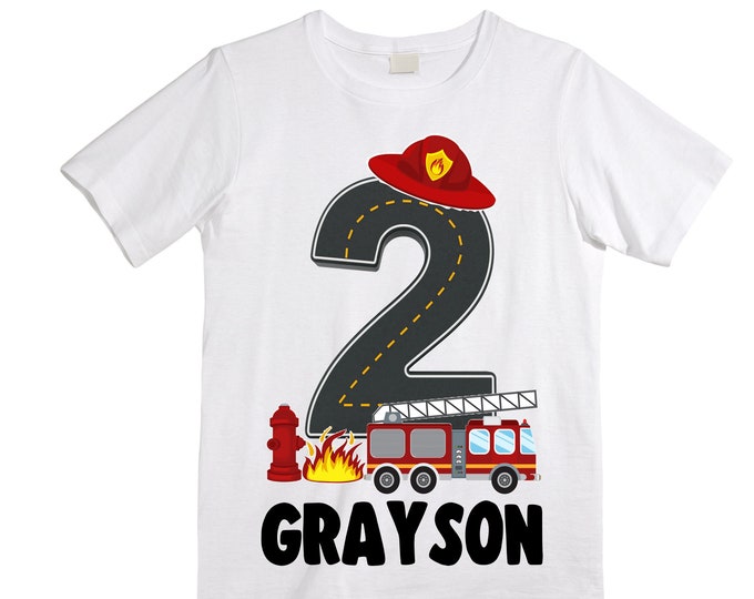 Personalized Sound the Alarm I'm 2 Fire Truck theme Birthday Shirt. Two Birthday. Boy's Truck Birthday Shirt. Fire Truck Birthday Shirt.