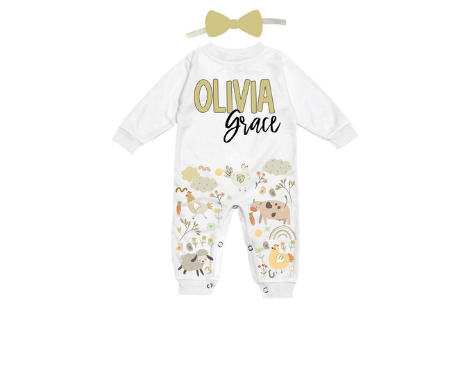 Personalized Name Baby Outfit. Baby Shower Gift. New Born Bring Home Outfit.