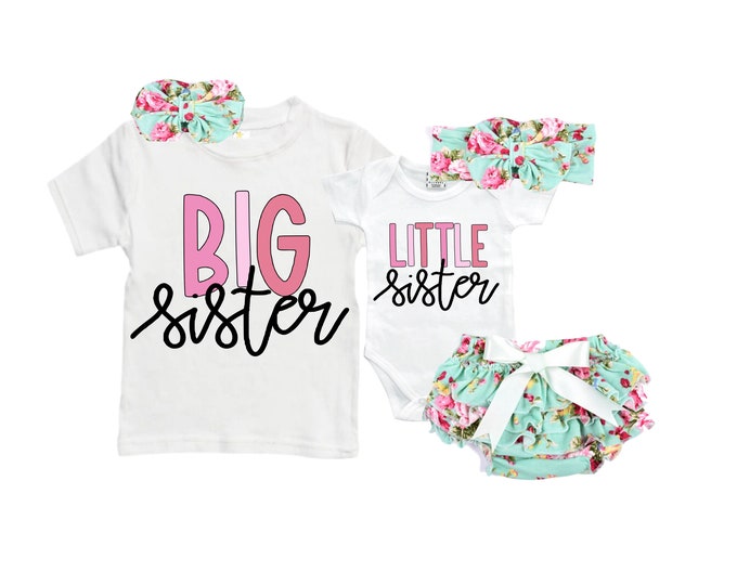SET Big Sister/Little Sister Matching Sister Set. Pregnancy Annoucement. Baby Shower Gift.