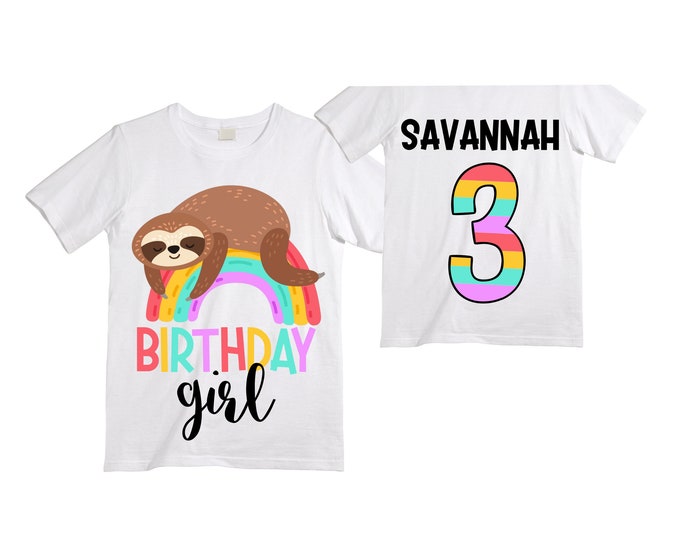 Personalized Sloth Themed THREE Birthday Girl Shirt. Cake Smash Sleeve Birthday Shirt. Three . Birthday Shirt