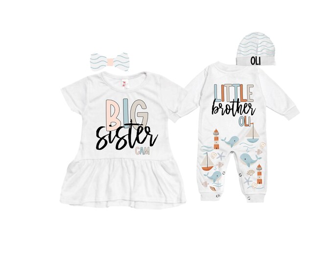 Big Sister/Little Brother Matching Sibling Set. Baby Shower Gift. Take Home Outfit. Matching Sibling Set