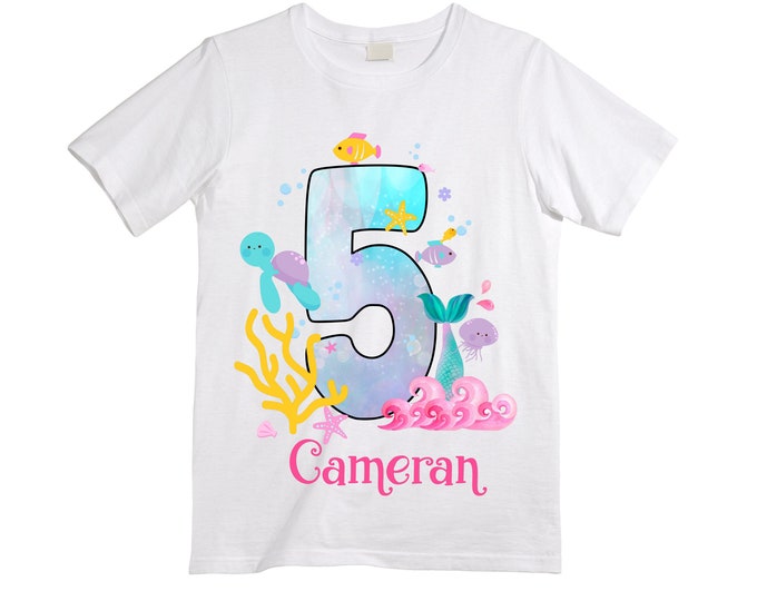 Personalized Mermaid Under the Sea Mermazing Shirt FIVE Birthday Girl Shirt. Cake Smash Birthday Shirt. 5th . Birthday Shirt