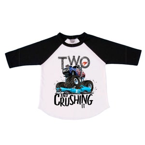 Personalized Monster Truck Crushing it theme Birthday Shirt. Two Birthday. Boy's Truck Birthday Shirt. Monster Truck Racing Birthday Shirt.