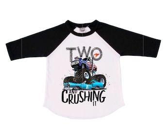 Personalized Monster Truck Crushing it theme Birthday Shirt. Two Birthday. Boy's Truck Birthday Shirt. Monster Truck Racing Birthday Shirt.