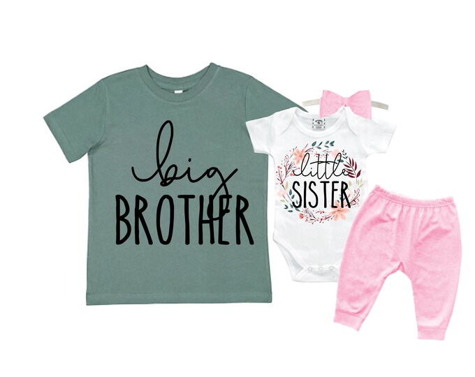 Big Brother/Little Sister Matching Sibling Set. Baby Shower Gift. Take Home Outfit. Matching Sibling Set