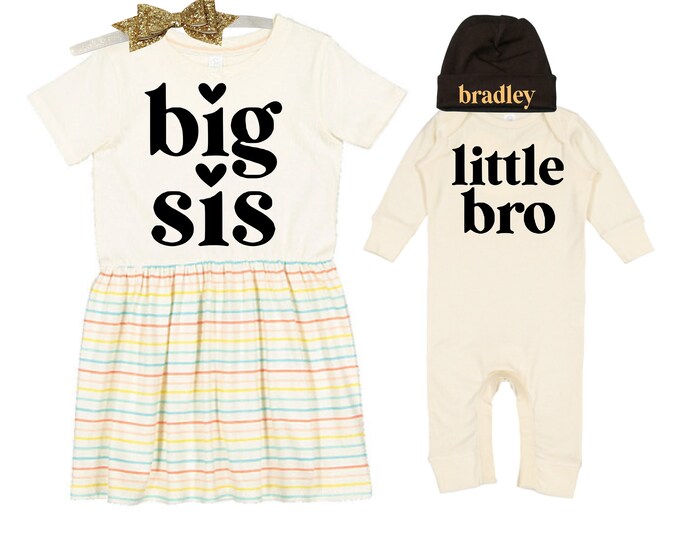 Big Sister/Little Brother Matching Sibling Set. Baby Shower Gift. Take Home Outfit. Matching Sibling Set