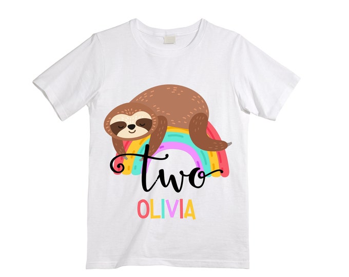 Personalized Sloth Themed TWO Birthday Girl Shirt. Cake Smash Sleeve Birthday Shirt. TWO . Birthday Shirt