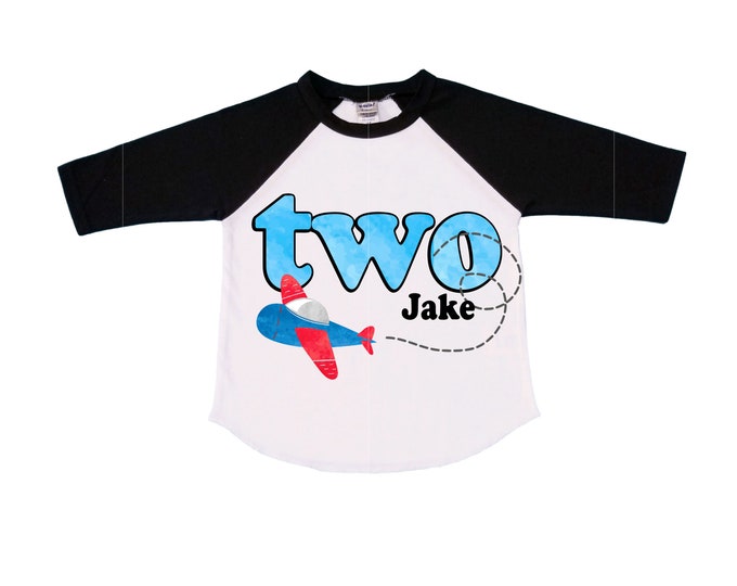 Personalized Airplane theme Birthday Shirt. Two Birthday. Boy's Car Birthday Shirt. Airplane Racing Birthday Shirt.