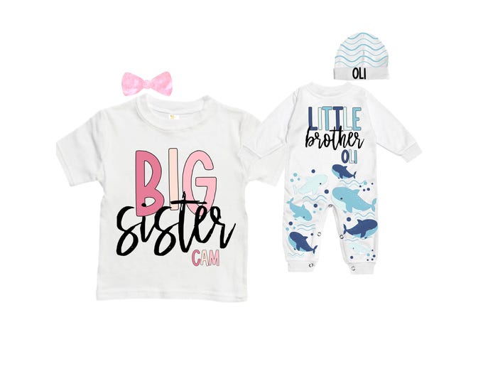 Big Sister/Little Brother Matching Sibling Set. Baby Shower Gift. Take Home Outfit. Matching Sibling Set