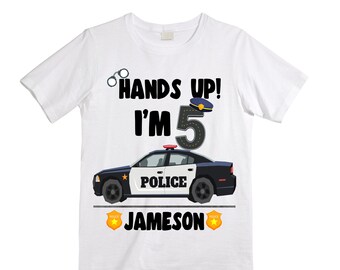 Personalized Hands Up! I'm 5 FIVE Monster Truck theme Birthday Shirt. FIVE Birthday. Boy's Police Birthday . Police Birthday .