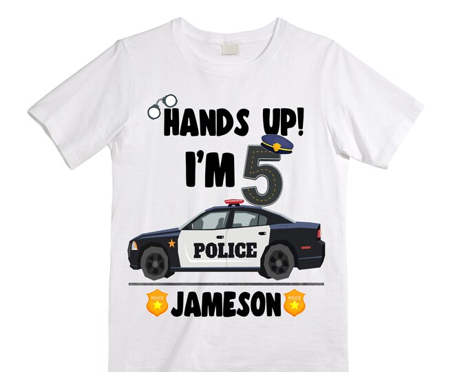 Personalized Hands Up! I'm 5 FIVE Monster Truck theme Birthday Shirt. FIVE Birthday. Boy's Police Birthday . Police Birthday .