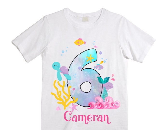 Personalized Mermaid Under the Sea Mermazing SIX Birthday Girl Shirt. Cake Smash Birthday Shirt. 6th . Birthday Shirt