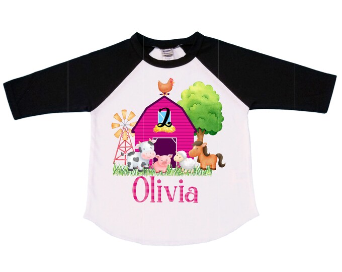 Personalized Barn Farm Animal theme Birthday Shirt. Two Birthday. Girls farm  Birthday Shirt.  Farm Birthday Shirt. 2nd Birthday. TWO Second