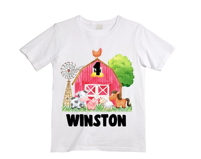 Farm Barn Tractor Farm Animal theme Birthday Shirt. ONE Birthday. Boy's Tractor Birthday. Farm Birthday Shirt. First Birthday Cake Smash