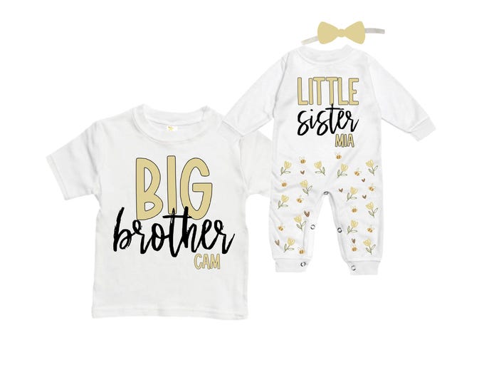 Big Brother/Little Sister Matching Sibling Set. Baby Shower Gift. Take Home Outfit. Matching Sibling Set