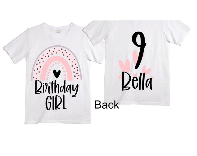 Personalized Rainbow NINE Birthday Girl Shirt. Cake Smash Short Sleeve Birthday Shirt. 9th . Birthday Shirt