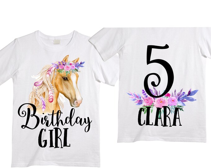 Personalized Horse Unicorn theme Birthday Shirt. Six Birthday. Girl's Floral Dino Birthday Shirt. Dinosaur Birthday Shirt.  6th Birthday